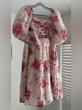 abercrombie kids Pink Floral Puff-Sleeve Dress